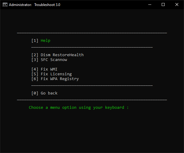 Menu Troubleshooting